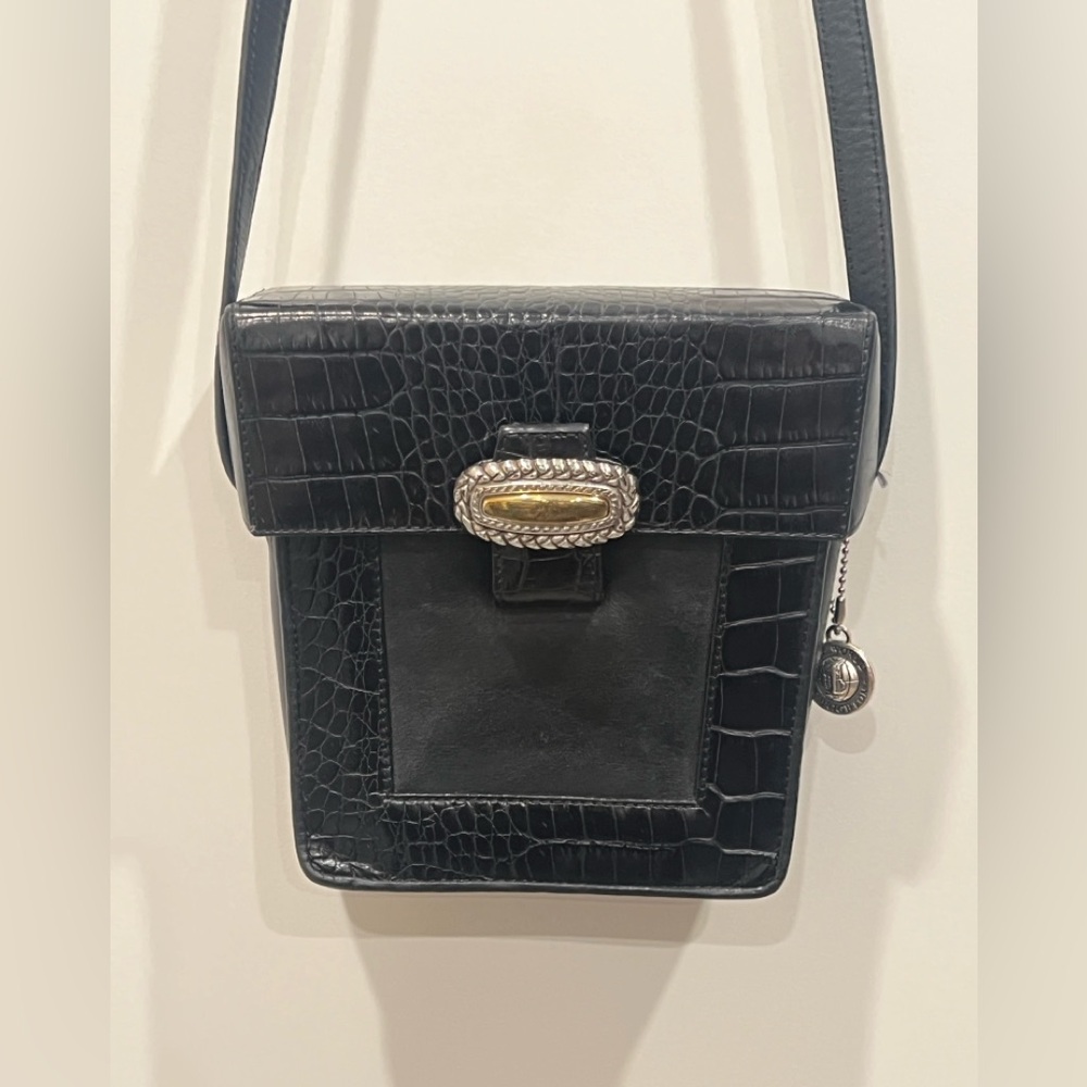 VTG- Brighton One World Elegant Black Croc-Embossed Women's Boxy Crossbody.